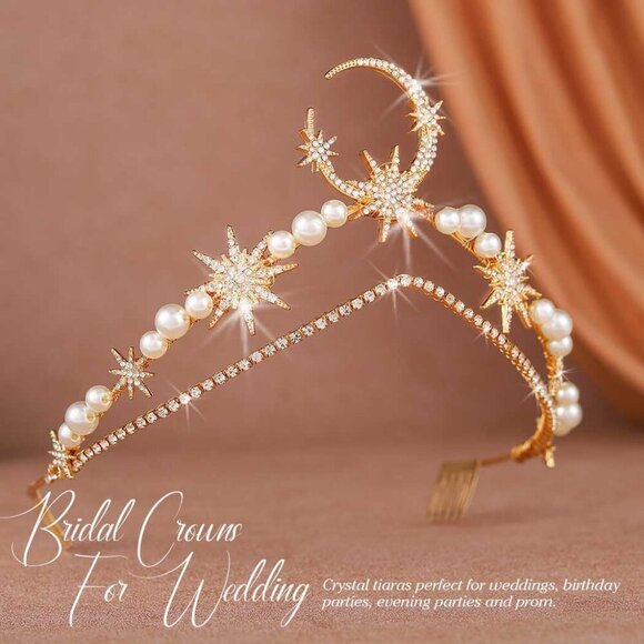Fairy Moon Stars Goddess Crown Headpiece Alloy Women Wedding Prom Festive - Picture 6 of 7